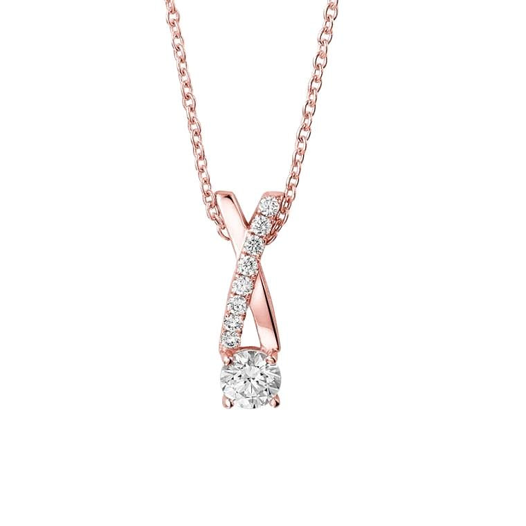 Collier Pendentif Naturel Diamants Avec Chaîne 1.85 Carats Nouvel Or Rose 14K