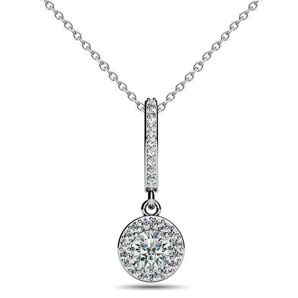 Collier Pendentif Naturel Diamants Taille Brillant Ronds En Or Blanc 14K 5Ct
