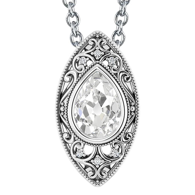 Collier Pendentif Réel Diamant Or Poire Vieux Miner Lunette Ensemble Bijoux 3 Carats