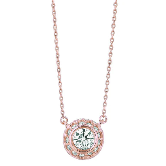 Collier Pendentif Réel Diamant Or Rose 1 Carat