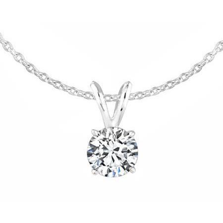 Collier Pendentif Réel Diamant Rond Avec Chaîne 0.75 Carat Or Blanc 14K