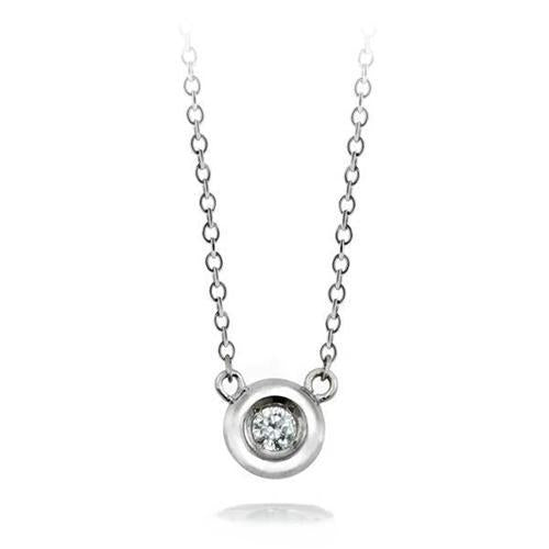 Collier Pendentif Réel Diamant Taille Brillant Serti Clos 0.50 Carat WG 14K