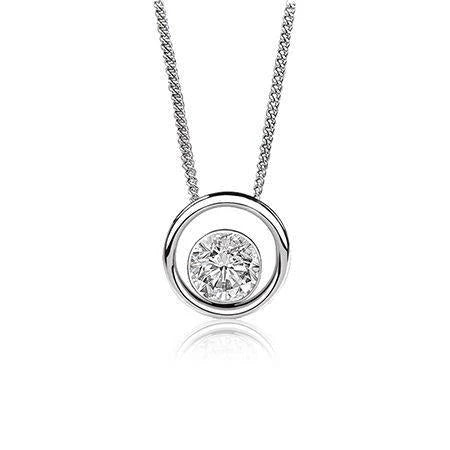 Collier Pendentif Réel Diamant Taille Ronde 1.50 Carats Or Blanc 14K