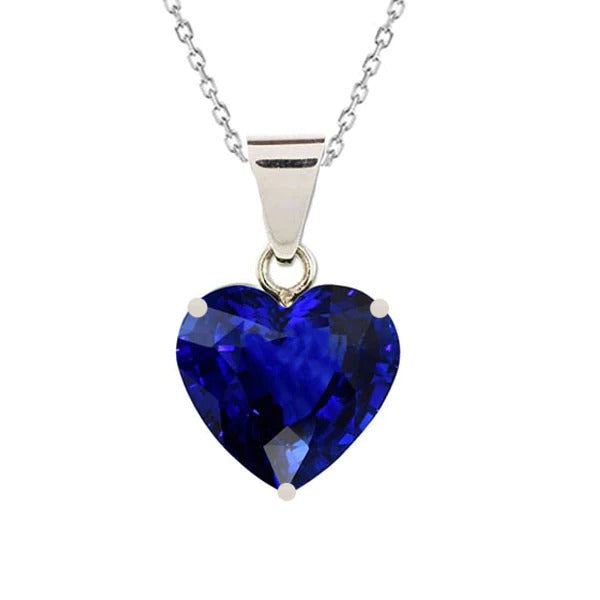 Collier Pendentif Solitaire Coeur Saphir Sri Lankais Or 3 Carats