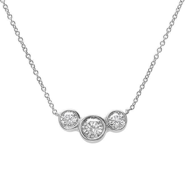 Collier Pendentif Véritable Diamant Rond Trois Pierres Or Blanc 3.5 Carats