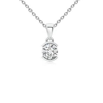 Collier Pendentif Véritable Diamant Solitaire 0,30 Ct. Réglage De La Demi-Lunette WG 14K