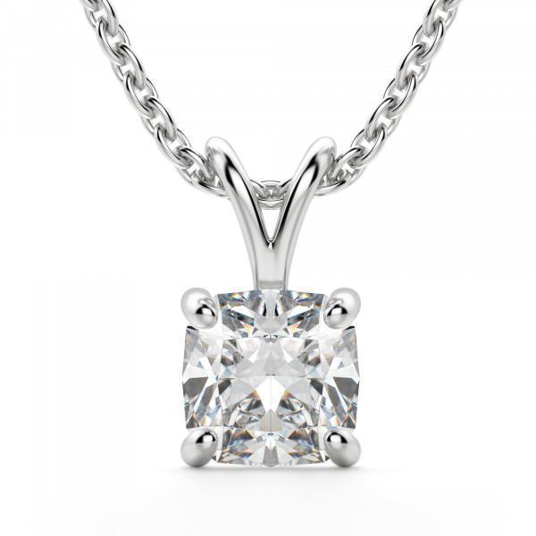 Collier Pendentif Véritable Diamant Solitaire Coussin Or Blanc 2.75 Carats 14K