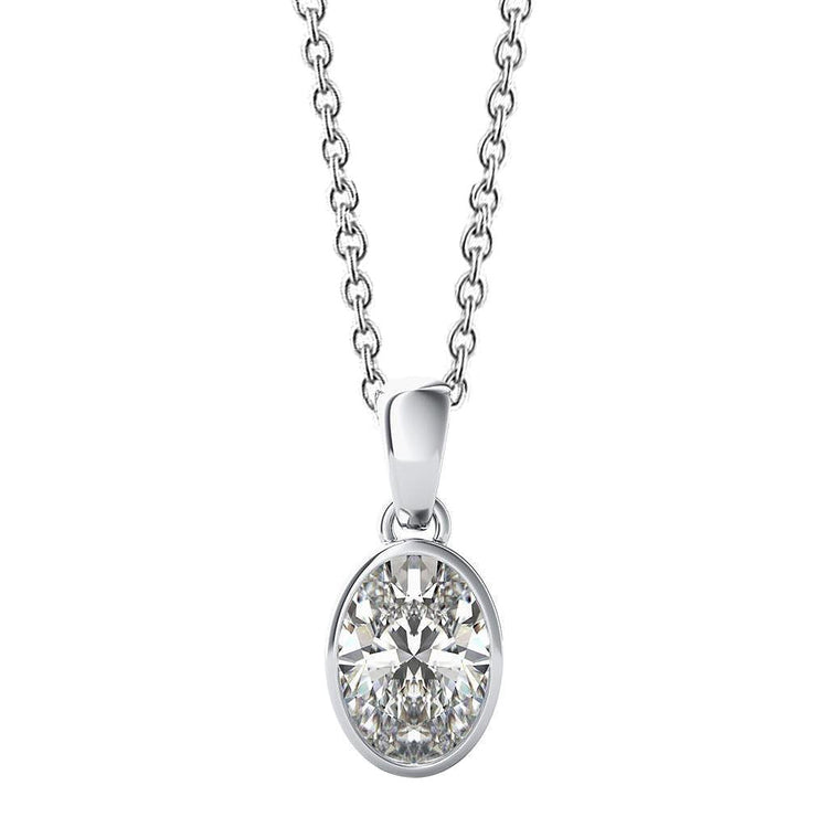 Collier Pendentif Véritable Diamant Solitaire Serti Clos 3 Ct En Or Blanc