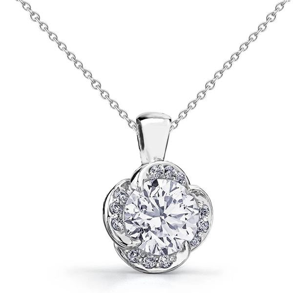 Collier Pendentif Véritable Diamant Taille Ronde 2.60 Carats Or Blanc 14K