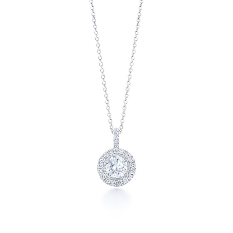 Collier Pendentif Véritable Diamants Or Blanc Chaîne 1.80 Carats Sertie De Griffes
