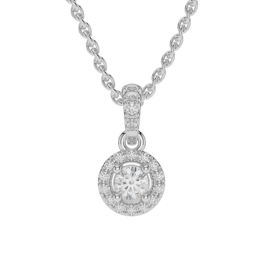 Collier Pendentif Véritable Diamants Scintillants Taille Ronde 1.6 Ct Or Blanc