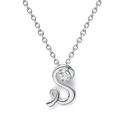 Collier Réel Diamant Pendentif Initiale S 0.75 Carats Or Blanc 14K