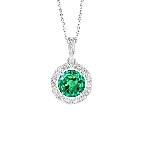 Collier Rond Halo Emeraude Vert Et Diamant Pierres Précieuses 5.70 Carats