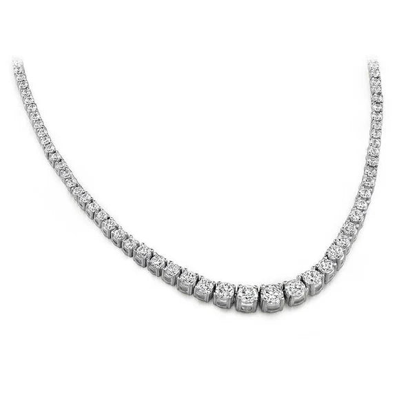 Collier Tennis 9 Carats Serti Griffe Réel Diamants Or Blanc 14K