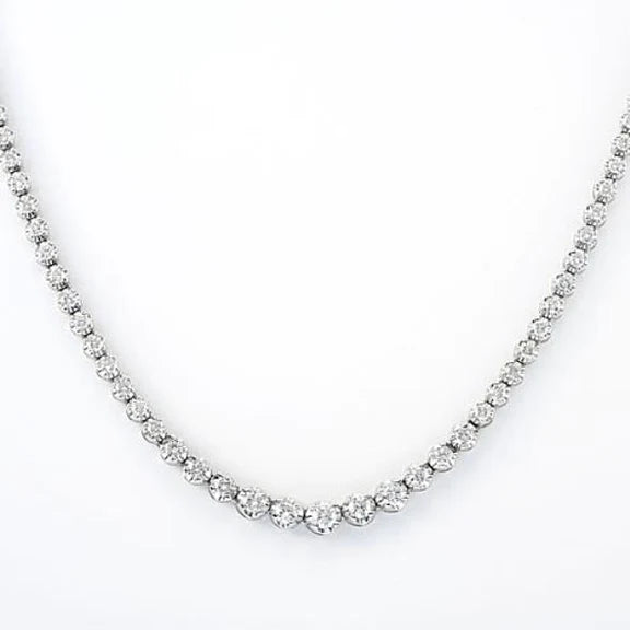 Collier Tennis Authentique Diamant Taille Ronde Or Blanc Joaillerie Fine 6 Ct