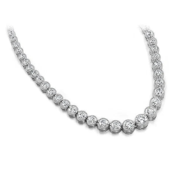 Collier Tennis Femme 10 Carats Réel Diamants Or Blanc