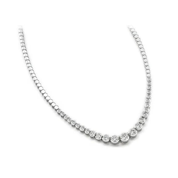 Collier Tennis Réel Diamants Serti Lunette 8 Carats Or Blanc 14K