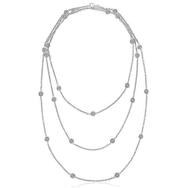 Collier Triple Chaîne 46 Cm De Réel Diamants De 8,75 Carats