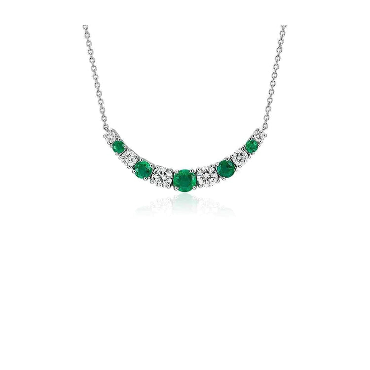 Collier émeraude Vert Coupe Ronde 26 carats avec diamants en or blanc 14K