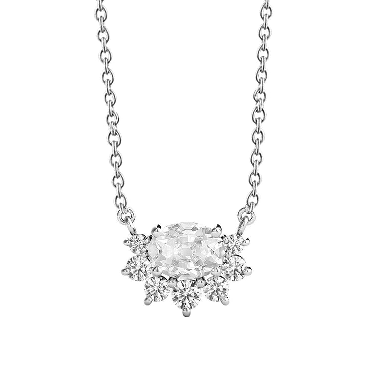 Collier or blanc Réel diamants ovales et ronds
