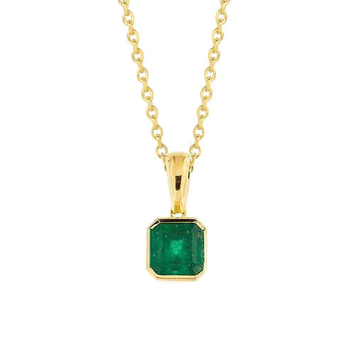 Collier pendentif émeraude Vert 7 carats serti clos or jaune 14K