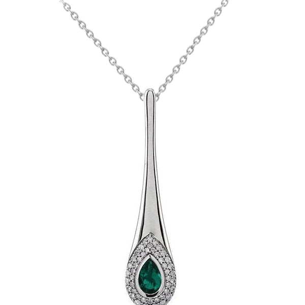 Collier pendentif émeraude Vert et diamants en or blanc 14K 1.75 carats