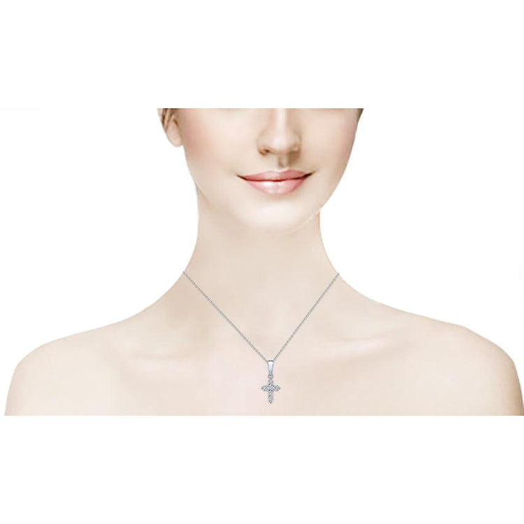 Collier Croix En Or Blanc 14 Carats Avec Diamants Taille Brillant Ronds De 2,00 ct