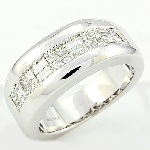 Comfort Fit Baguettes & Princess Cut Naturel Diamond Mens Band Nouveau 1.10 Ct