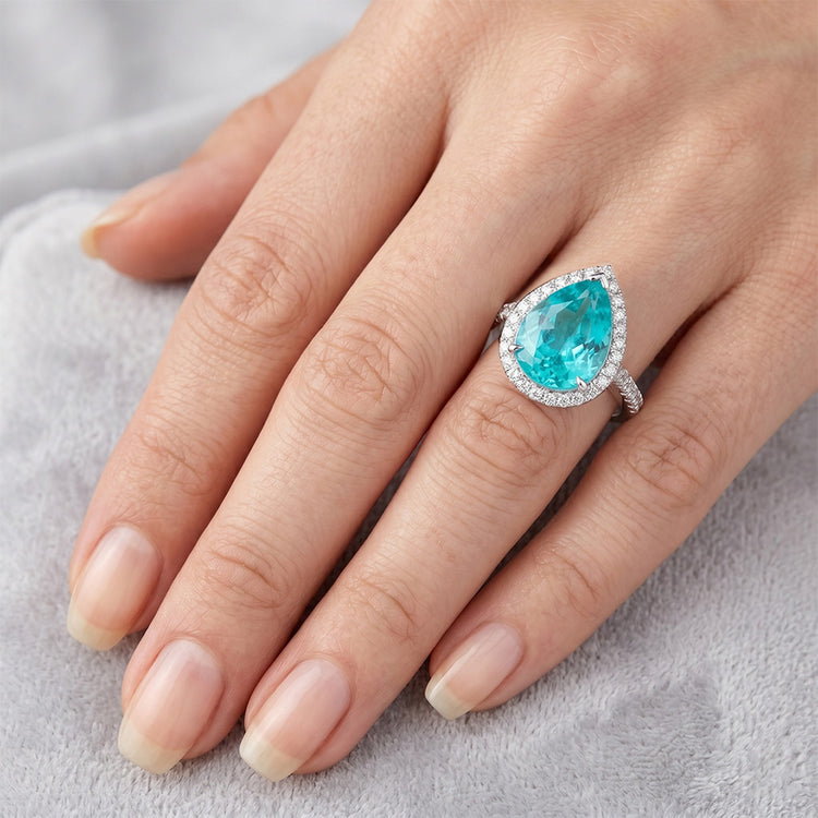 Confectionné main Bague de Fiançailles Halo avec Paraiba Néon