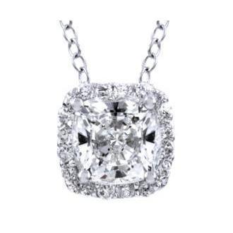 Coussin 1.7 Carats & Pendentif Halo Naturel Diamant Rond Or Blanc 14K