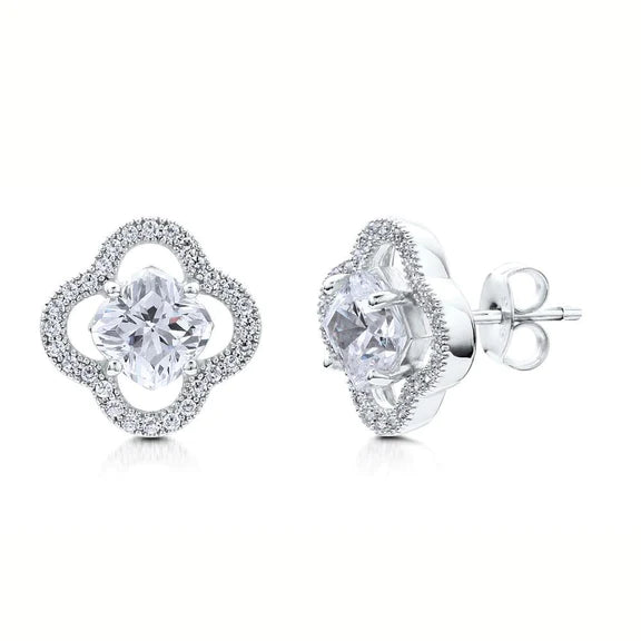 Coussin 2 Carats Et Boucle D'Oreille Ronde Halo Réel Diamant Or Blanc 14K