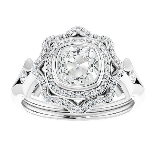 Coussin Ancienne Mine Cut Véritable Diamond Double Halo Bague Lunette Sertie 6.75 Carats