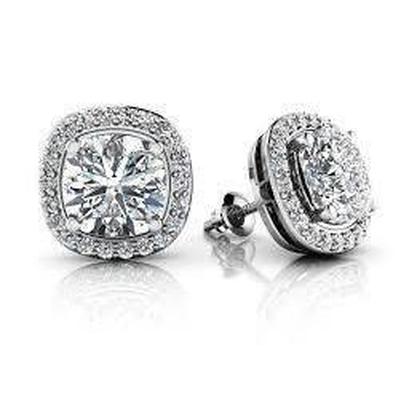 Coussin Avec Réel Diamant Rond Halo Boucle D'Oreille Dames 4.70 Carats Or Blanc 14K