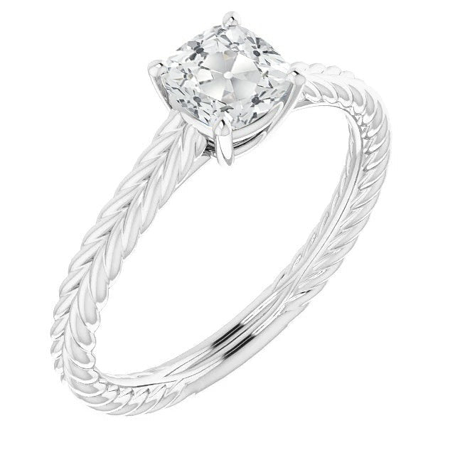 Coussin Bague Solitaire Réel Diamant Taille Ancienne Sertie Griffe Style Corde 3 Carats