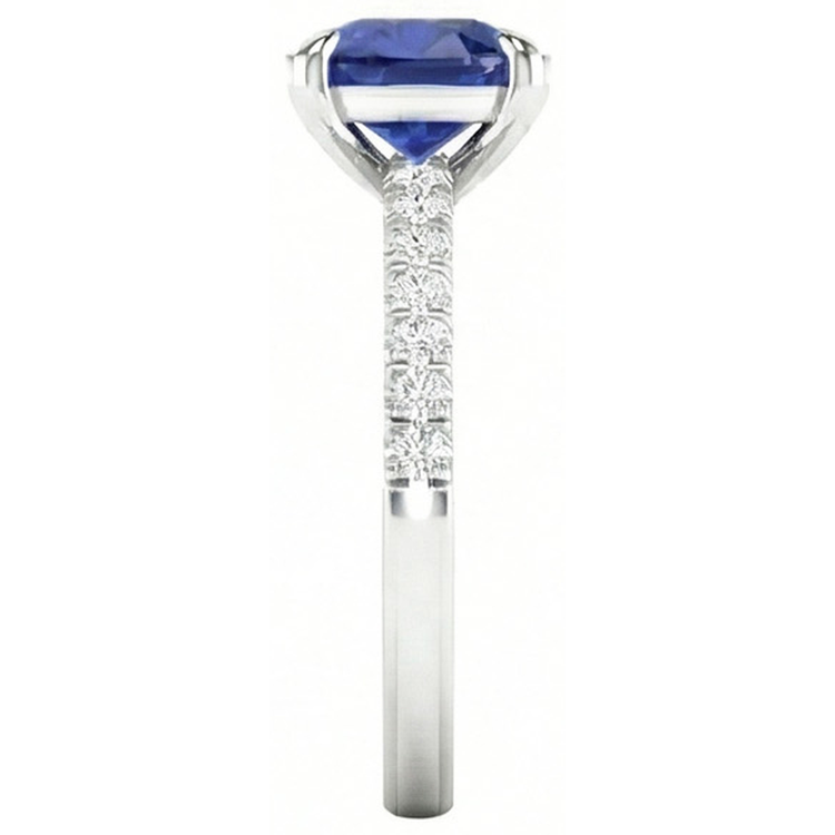 Coussin Ceylan Saphir Et Diamants Naturels Extraits des Mines ( et non cultivés en laboratoire ) 2.90 Ct Bague Or Blanc 14K