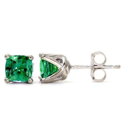Coussin Criss Cross Solitaire Boucles d'Oreilles Emeraude Vert 4 Ct Femme Clous Or Blanc 14K