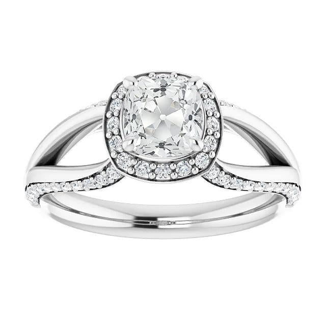 Coussin De Fiançailles Halo Vieux Mineur Véritable Diamond Ring Split Shank 7 Carats