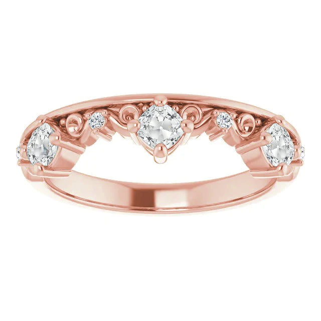 Coussin Demi Eternity Band Vieux Mineur Réel Diamond Style Vintage 5 Carats