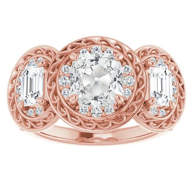 Coussin Halo Bague Ancienne Mine Cut Réel Diamant Sertie Griffe Filigrane 10.50 Carats