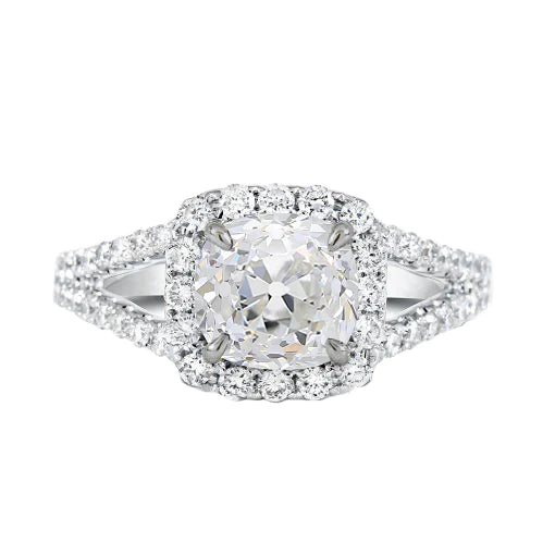 Coussin Halo Bague Vieux Mineur Réel Diamant Split Tige 4.75 Carats Or 14K