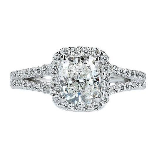Coussin Halo Réel Diamant Royal Bague de Fiançailles 2.75 Carats Or Blanc 14K