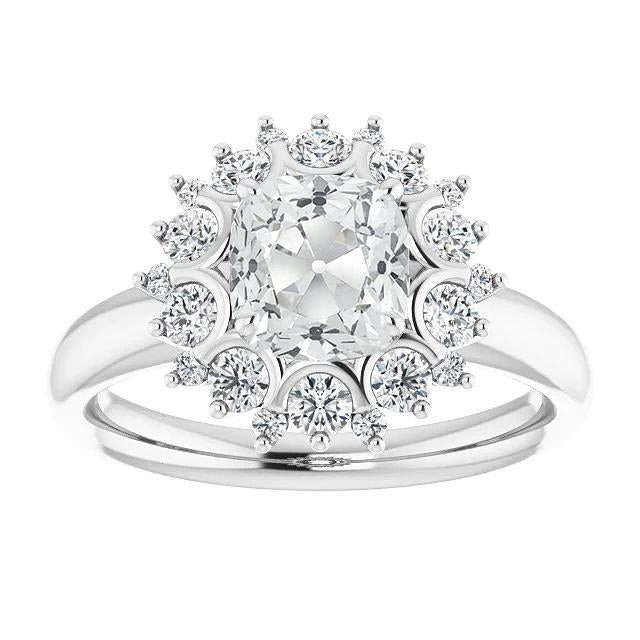 Coussin Halo Vieux mineur Bague Naturel Diamant Style Fleur 7.50 Carats Bijoux