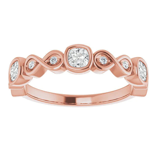 Coussin Old Cut Réel Diamond Half Eternity Band Lunette sertie 5.25 Carats