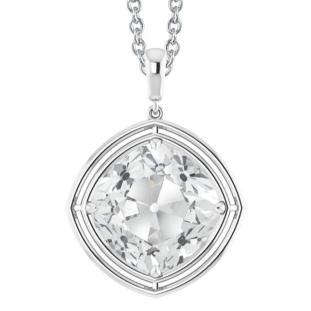 Coussin Pendentif Naturel Diamant Solitaire Or Blanc 14K Taille Ancienne 5 Carats