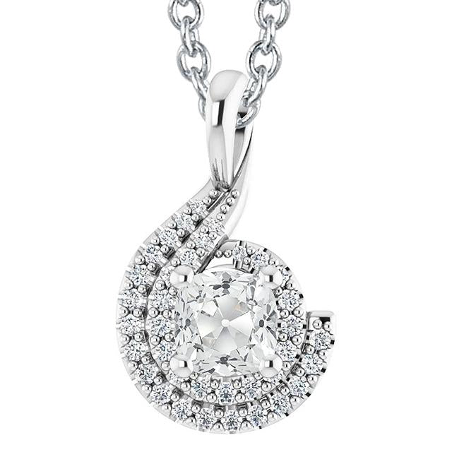 Coussin Pendentif Réel Diamant Halo Style Twisted Vieux mineur Or 5 Carats 14K
