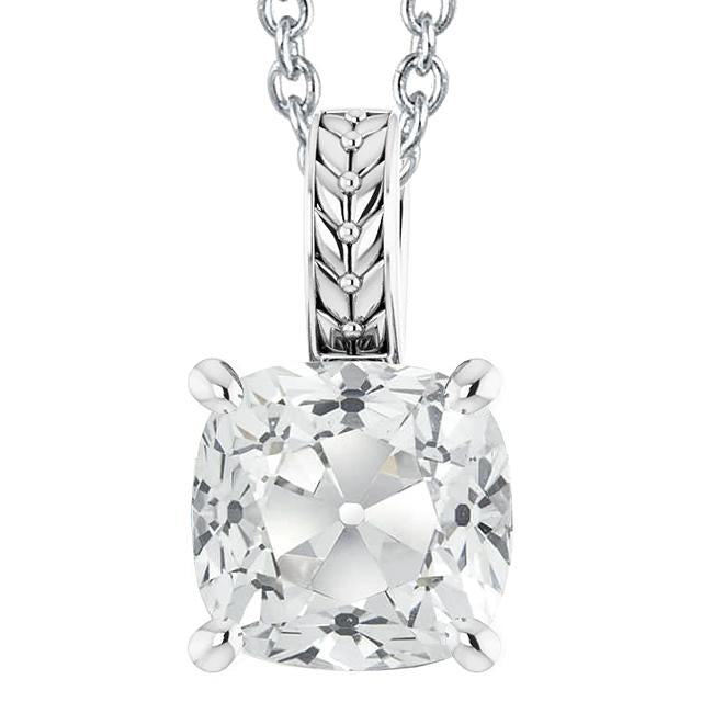 Coussin Pendentif Réel Diamant Solitaire Taille Ancienne 5 Carats Chaîne Coulissante