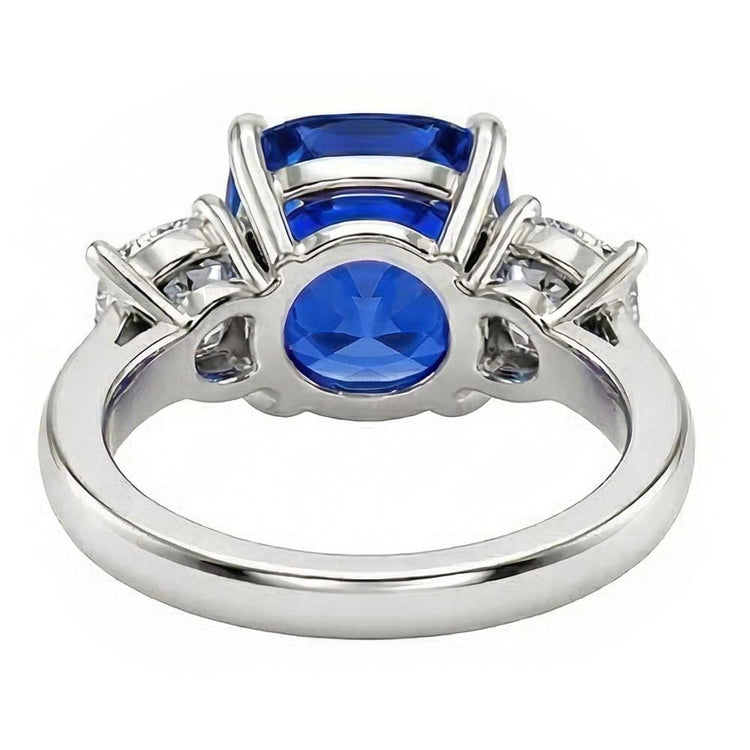 Coussin Saphir 3 Pierres Bague Diamant Griffe Bijoux Or 4 Carats