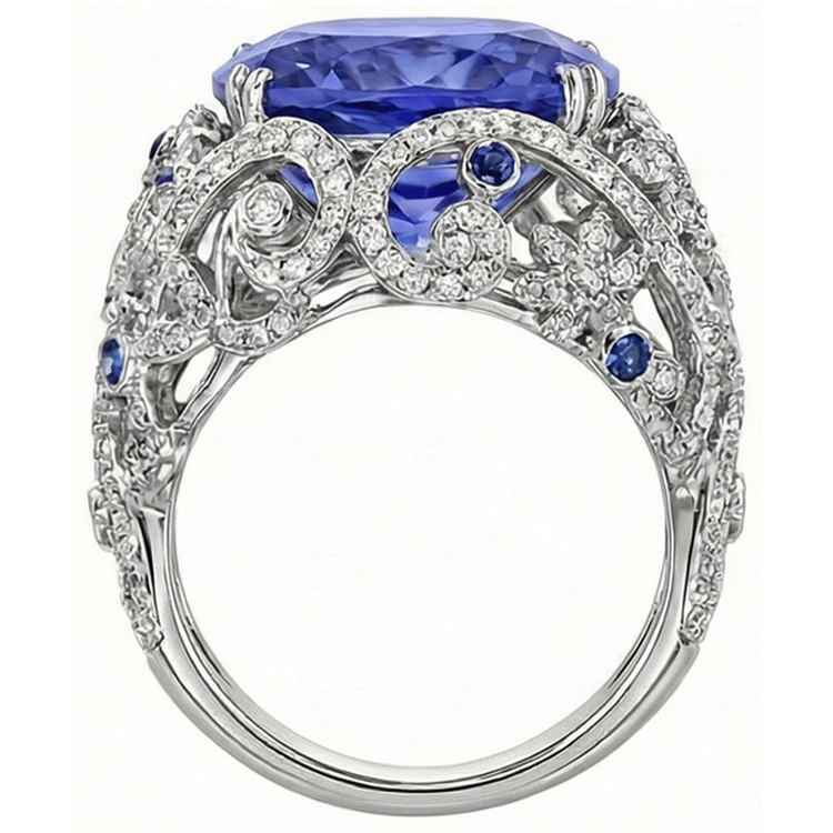 Coussin Sri Lanka Saphir Diamants Naturels Extraits des Mines ( et non cultivés en laboratoire ) Or Blanc 14K Bague 8.51 Ct