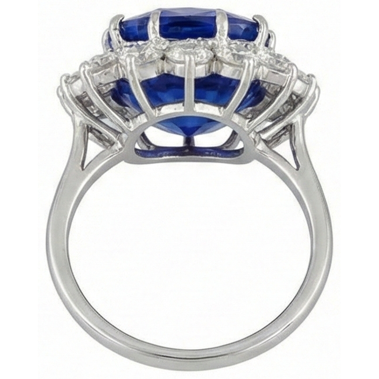 Coussin Tanzanite Avec Diamants Naturels Extraits des Mines ( et non cultivés en laboratoire ) Ronds Bague 5 Ct Or Blanc 14K