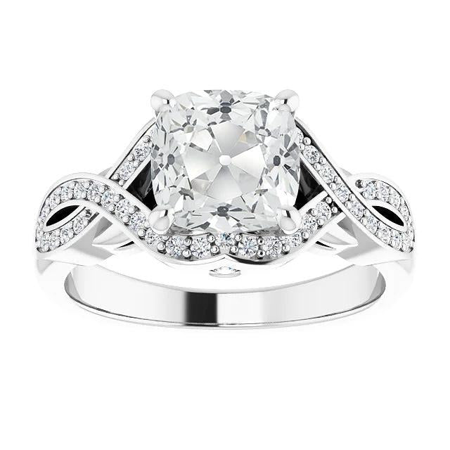 Coussin Vieux Mineur Naturel Diamond Ring Infinity Style Split Shank 6.75 Carats